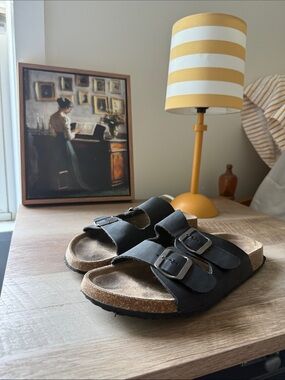 Aerosoles Black Double Buckle Slide Sandals